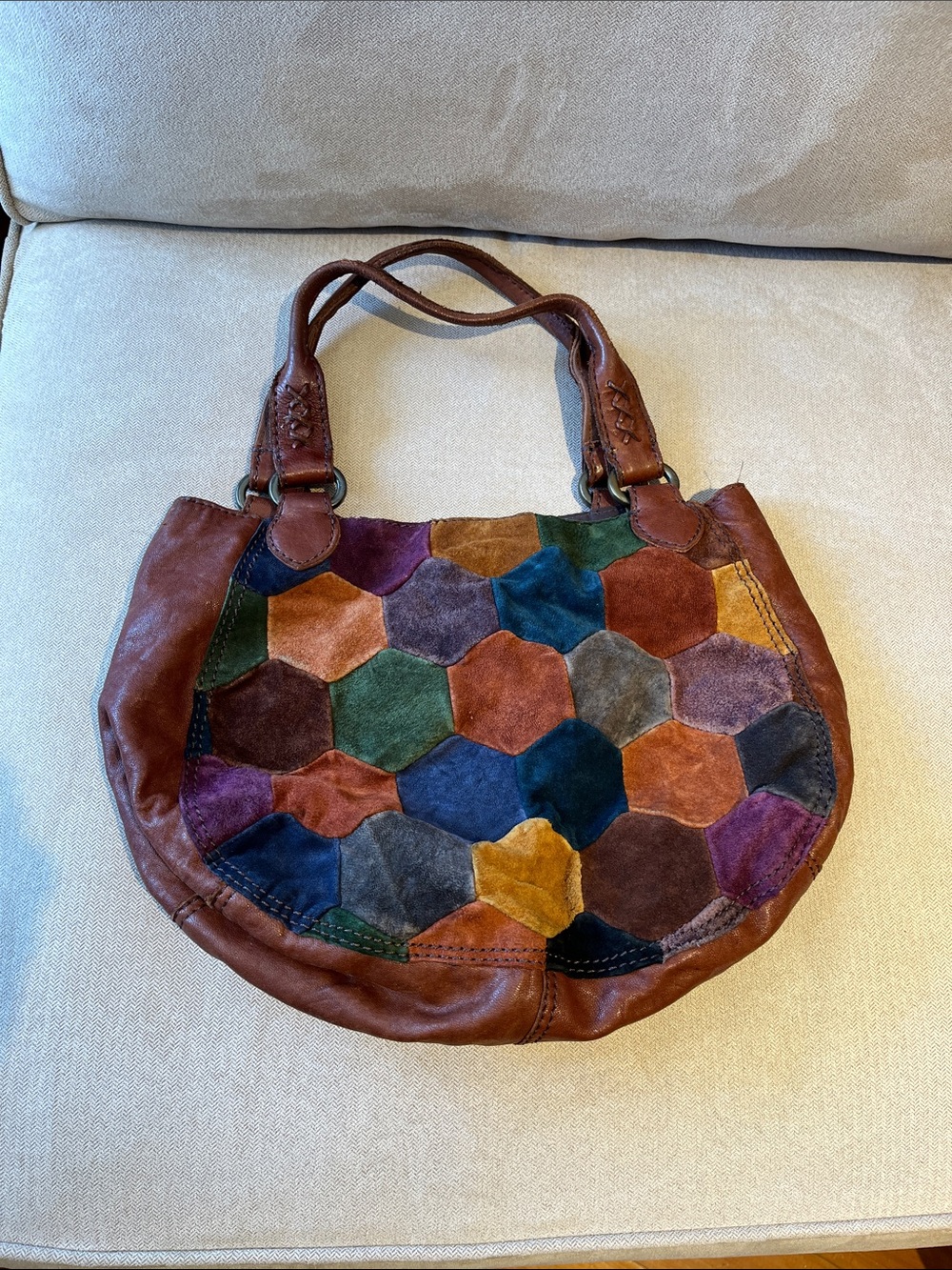Lucky Brand Vintage Multicolor Hexagon Suede & Leather Shoulder Bag - Picture 2 of 6